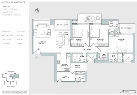 Indiabulls Heights 3BHK+Study floor plan