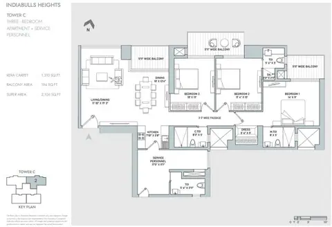 Indiabulls Heights 3BHK+Study floor plan