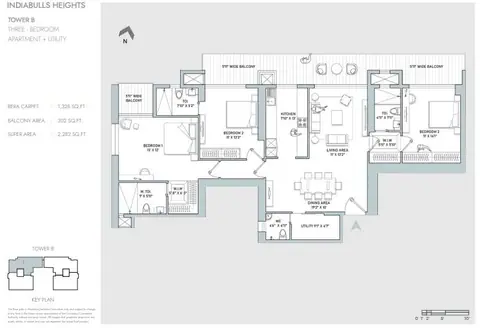 Indiabulls Heights 3BHK+Study floor plan