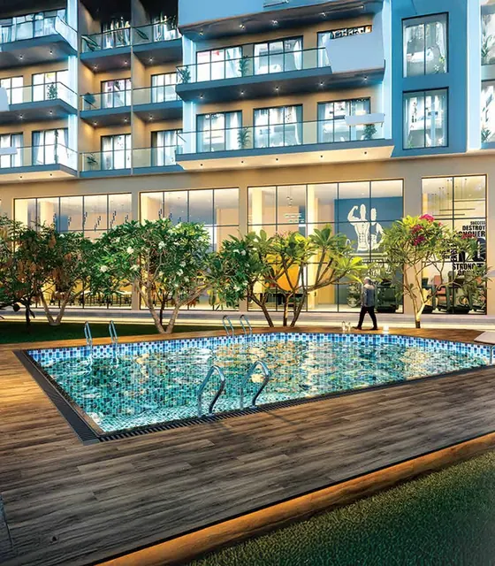 JMS Silver Living — Pool deck at the tower base, render