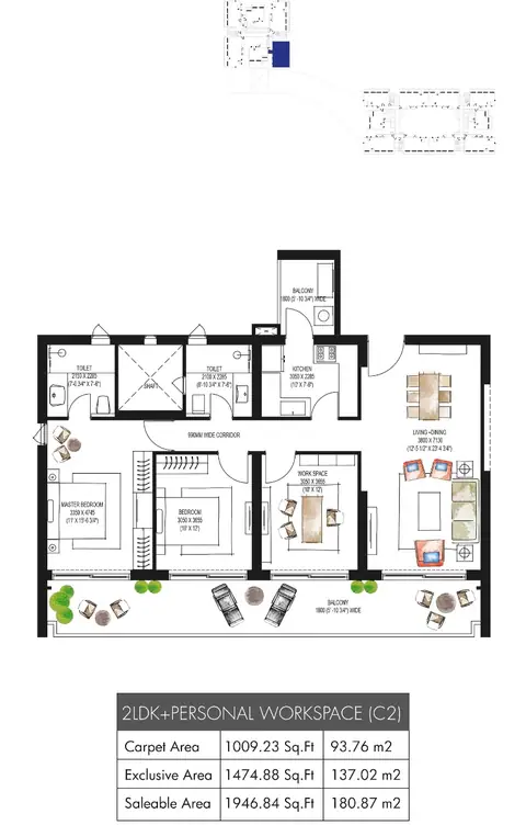Krisumi Waterfall Residences 2 LDK + S floor plan