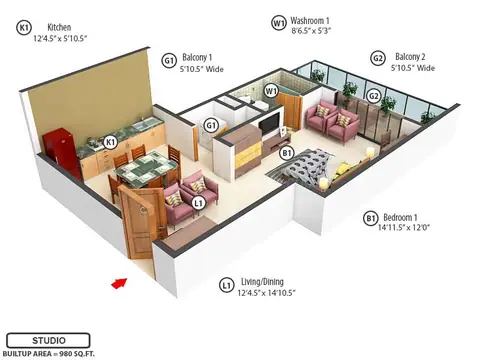 Krisumi Waterfall Suites Studio Apartment floor plan