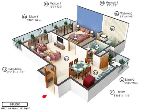 Krisumi Waterfall Suites Studio Apartment floor plan