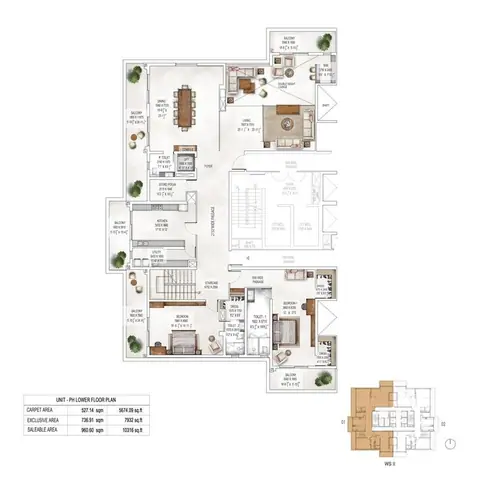 Krisumi Waterside Residences 2BHK floor plan