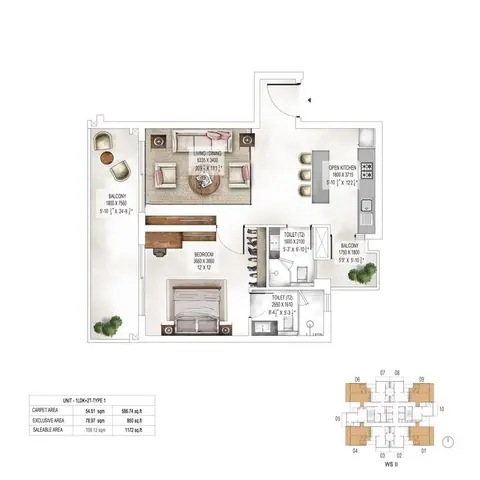 Krisumi Waterside Residences 2BHK + S floor plan
