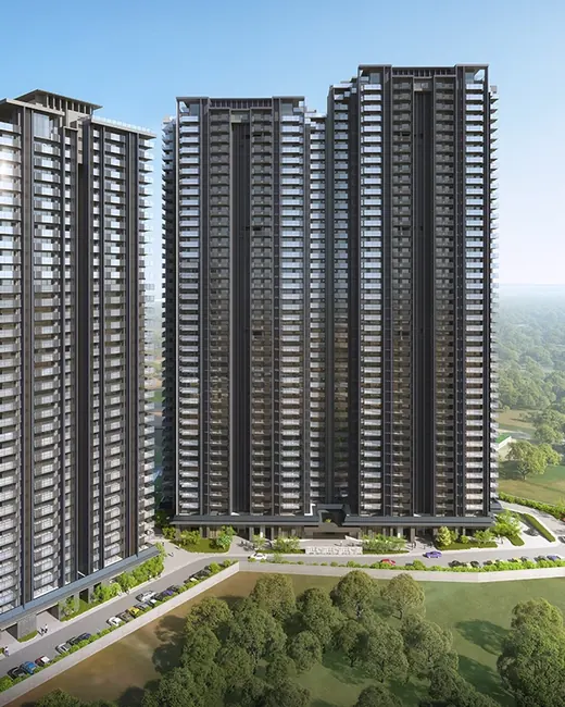Krisumi Waterside Residences — three towers aerial exterior