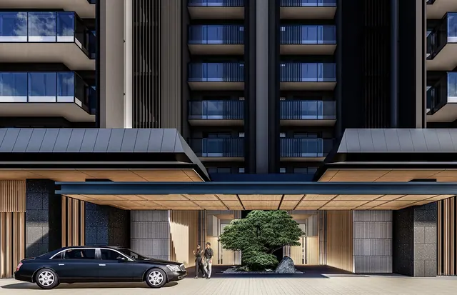 Krisumi Waterside Residences — tower porte-cochere