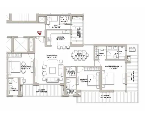 Landmark Skyvue 3BHK+Utility Space floor plan