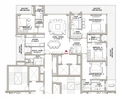 Landmark Skyvue 4BHK+Study+Utility floor plan