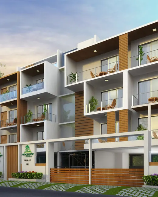 Lotus Woodview Residences — low-rise floors elevation at dusk
