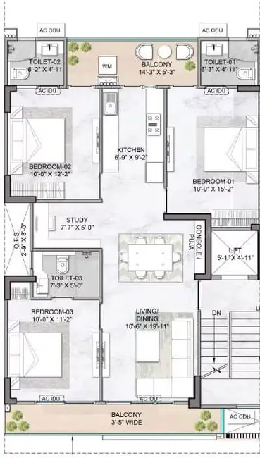 M3M Antalya Hills 3.5 BHK floor plan