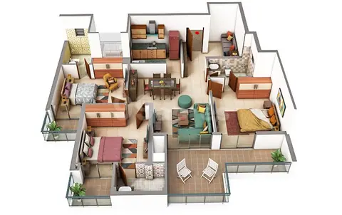 M3M Crown 3BHK + STUDY floor plan
