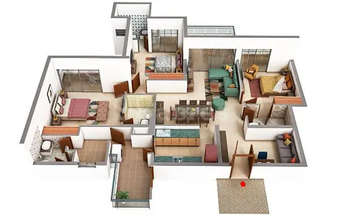 M3M Crown 3BHK + STUDY+UTILITY floor plan
