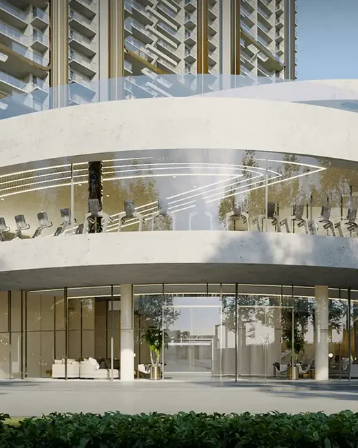 M3M Crown — clubhouse exterior with towers