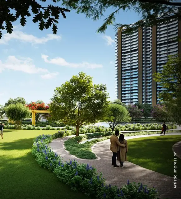 M3M Crown — landscaped garden walk