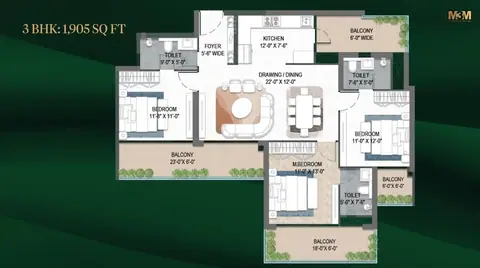 M3M Forestia West 3BHK floor plan