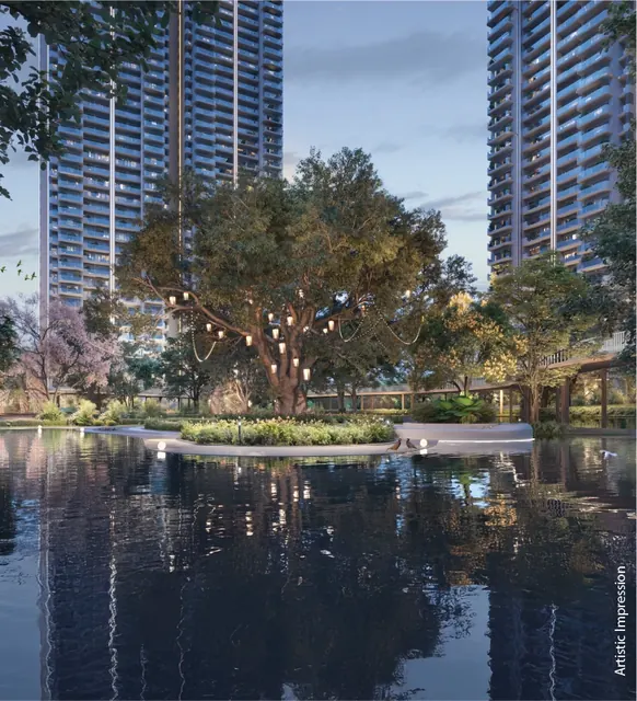 M3M Forestia West — towers across lake (portrait)