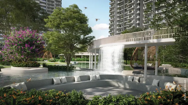 M3M Forestia West — waterfall and skywalk