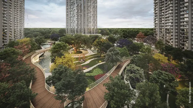 M3M Forestia West — central grove aerial