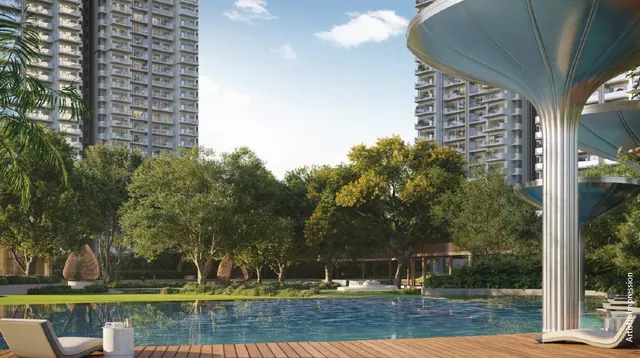 M3M Forestia West — pool deck with canopy
