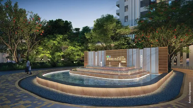 M3M Forestia West — entrance water feature