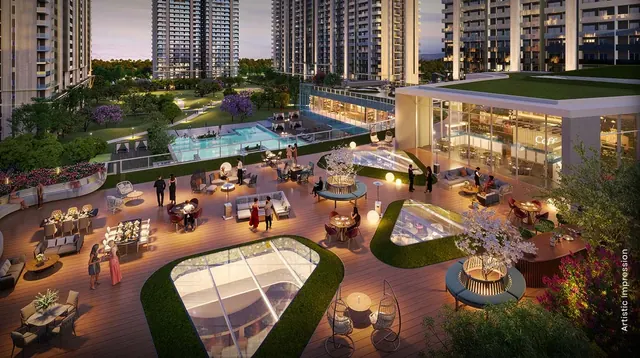 M3M Golf Hills — clubhouse deck and pool aerial