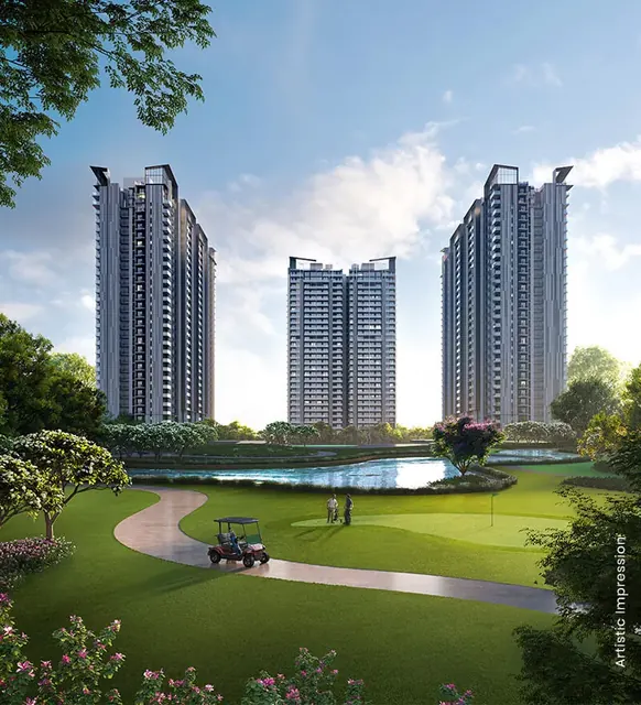 M3M Golf Hills — towers over golf course (portrait)