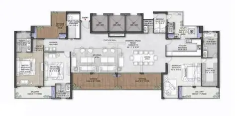 M3M Mansion 3 BHK + FAMILY LOUNGE + STUDY + SERVANT ROOM floor plan