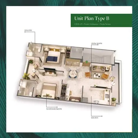M3M Soulitude 2BHK+Study floor plan