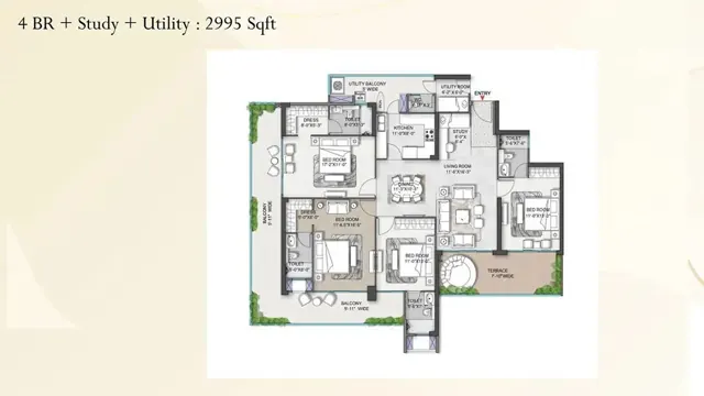 M3M St Andrews 4 BR + Study + Utility floor plan