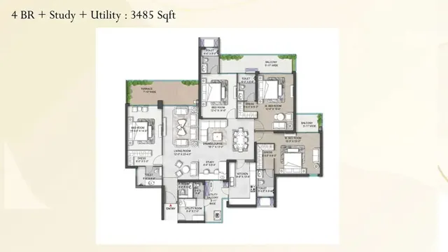 M3M St Andrews 4 BR + Study + Utility floor plan