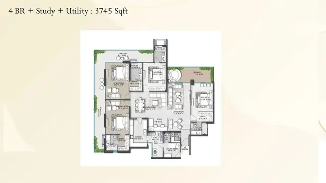 M3M St Andrews 4 BR + Study + Utility floor plan