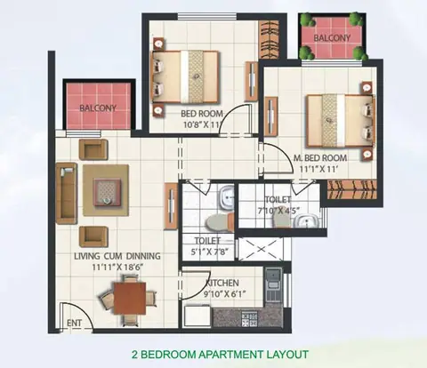 Mahindra Aura 2 BHK floor plan