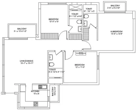 Mahindra Aura 3 BHK floor plan