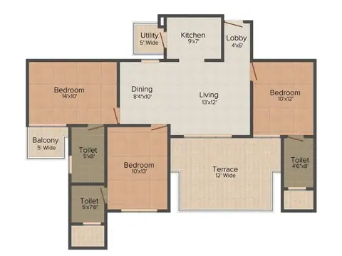 Mapsko Mountville 3 BHK + Extended Terrace floor plan