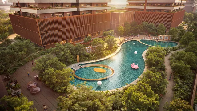 Max Estates 360 — pool deck aerial (render)