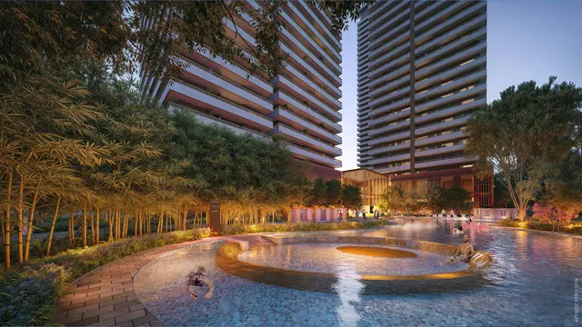 Max Estates 360 — pool at night (render)