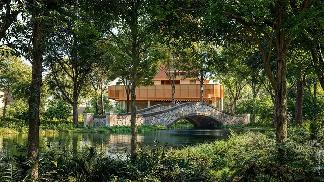 Max Estates 361 — Winding lake with stone bridge in The Forest