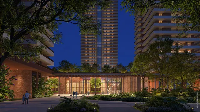 Max Estates 361 — The Hub clubhouse at night