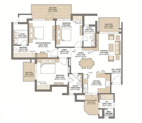 Microtek Greenburg Gurgaon 3 BHK + Servant floor plan