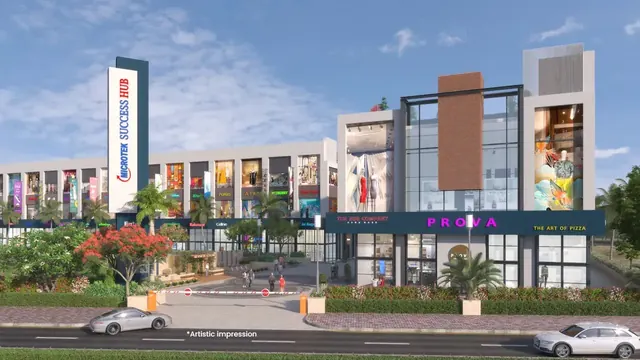 Microtek Success Hub — entrance with signage tower (render)