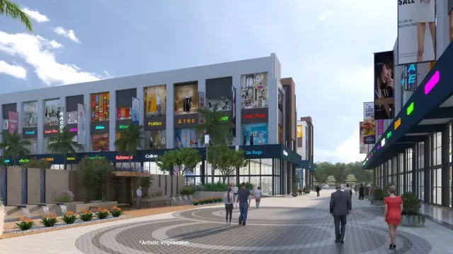 Microtek Success Hub — retail plaza walkway (render)