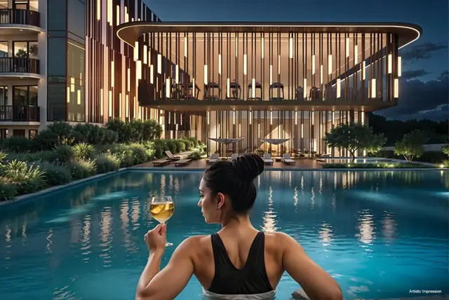 MRG Crown — clubhouse and pool render