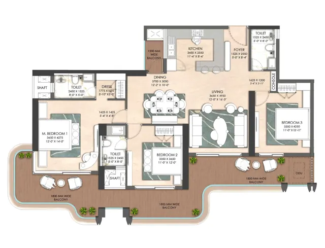 Origen The Oryza 3 BHK (Type 2) floor plan