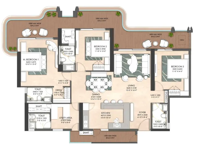 Origen The Oryza 3 BHK + Utility (Type 1) floor plan