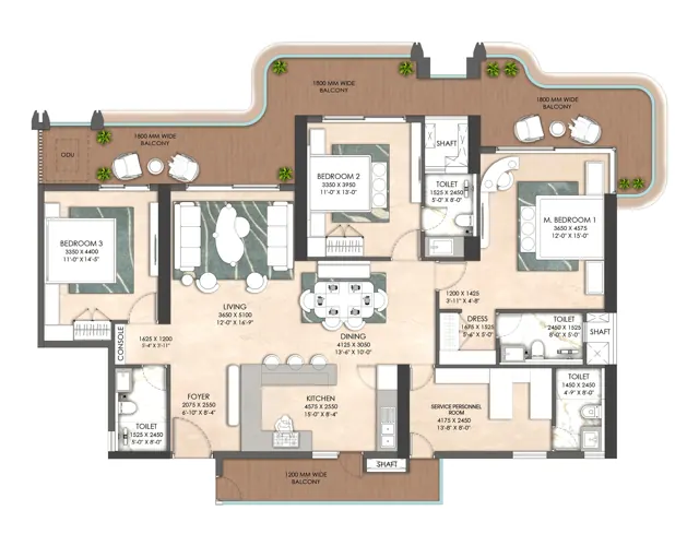 Origen The Oryza 3 BHK + Service Room (Type 3) floor plan