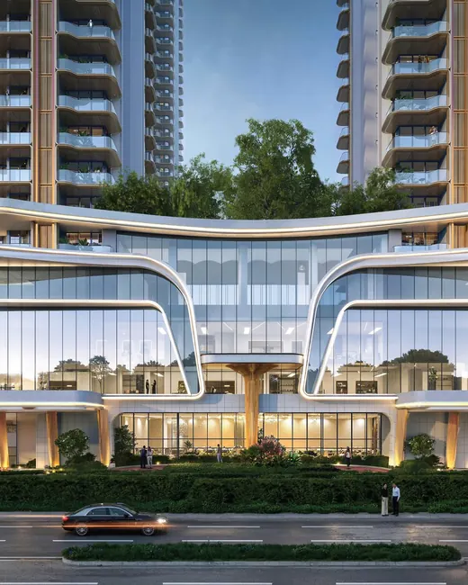 The Oryza — Clubhouse frontage with the two towers (artistic impression)