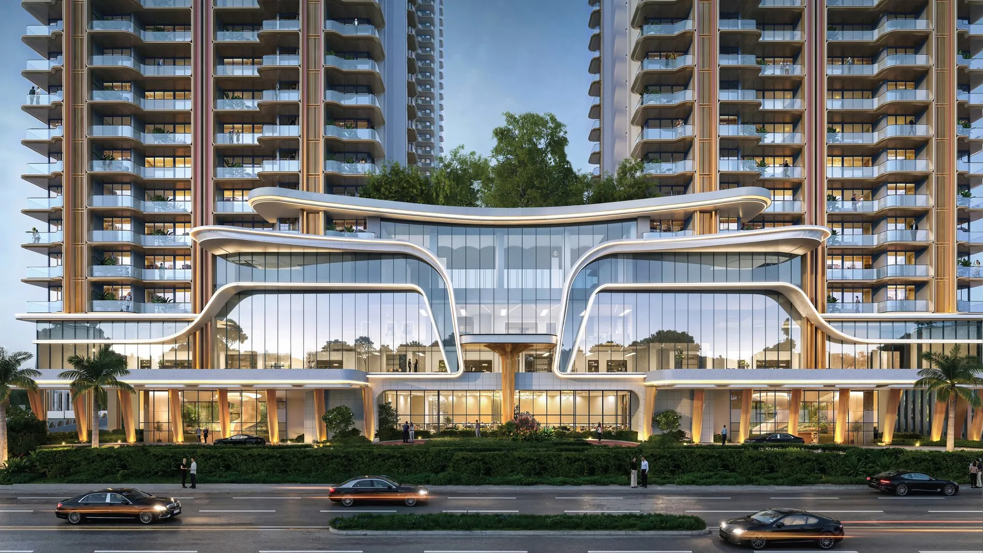 The Oryza — Clubhouse frontage with the two towers (artistic impression)