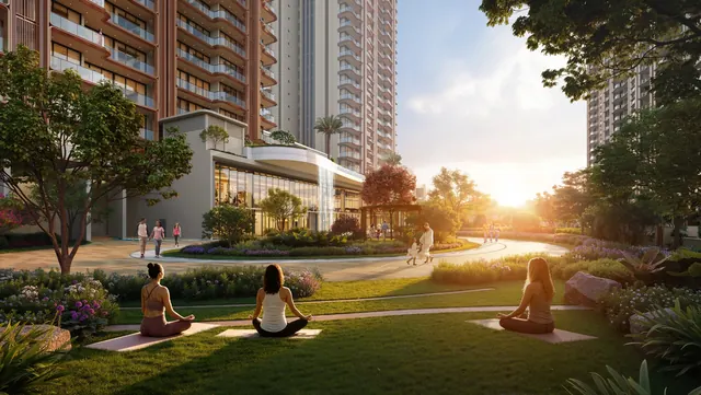 The Oryza — Lawn and walking trail between towers (artistic impression)