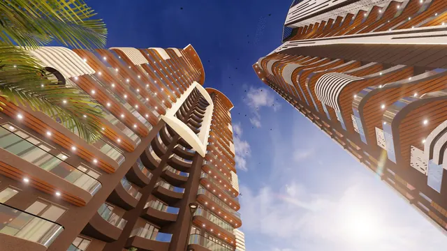 Oxirich Chintamani — towers looking up (render)